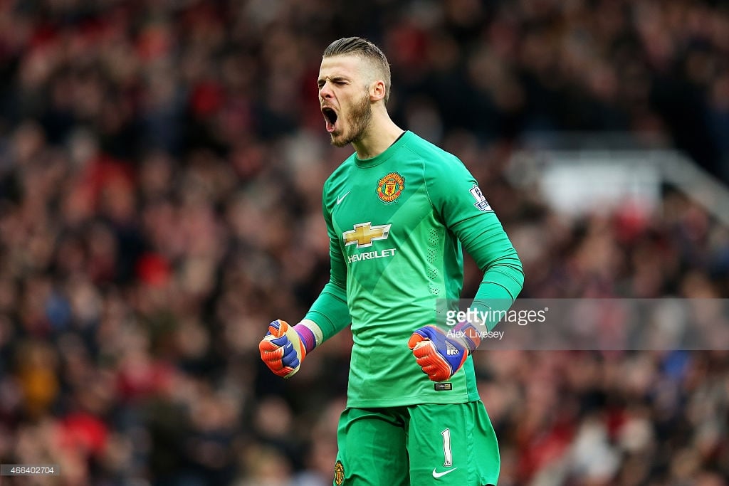Goalkeeper David De Gea celebrates whilst at Manchester United