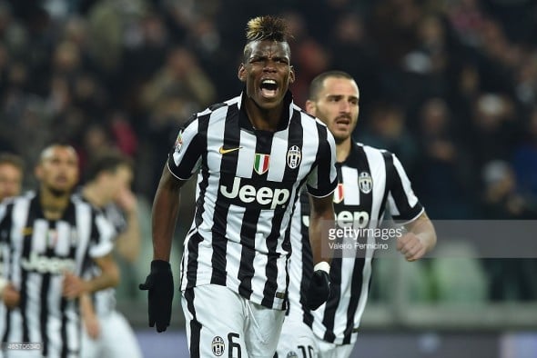 Midfielder Paul Pogba celebrates scoring for his Italian side Juventus