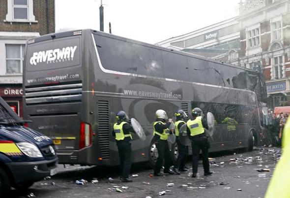 The Manchester United bus was attacked by West Ham fans