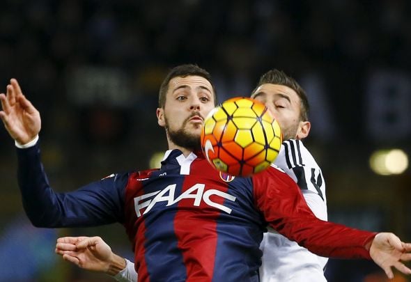 Mattia Destro brings the ball under his control for Italian club Bologna