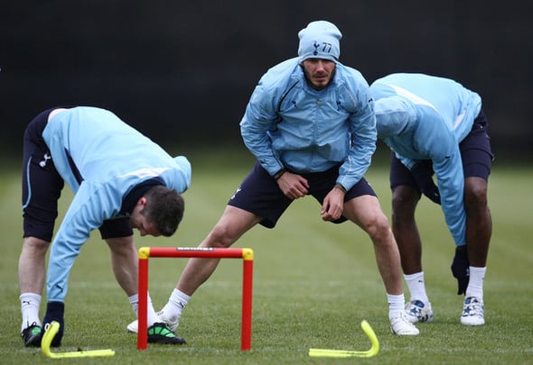 David Beckham trains during his spell at Tottenham