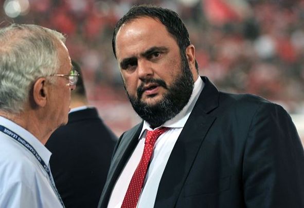 Nottingham Forest owner Evangelos Marinakis looks on