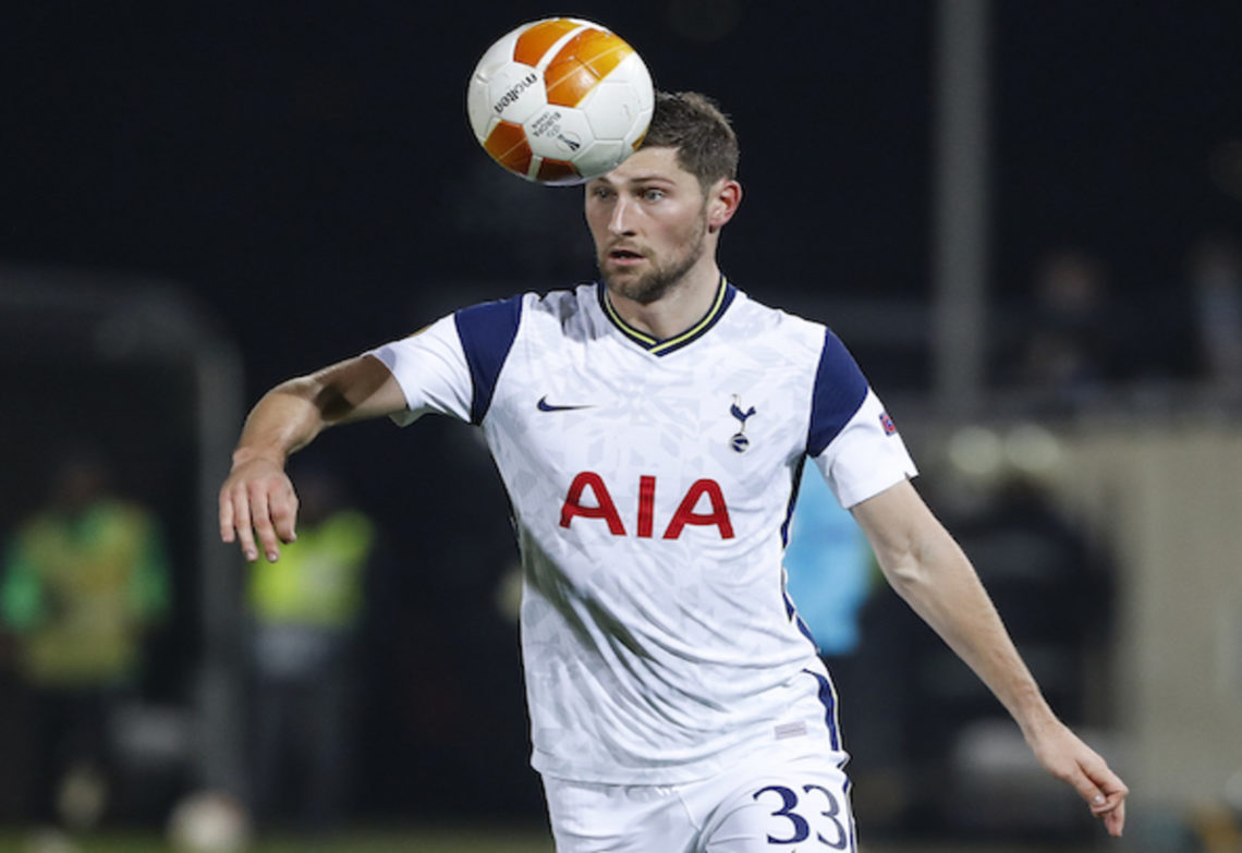 Ben Davies for Tottenham in white shirt with ball in the air
