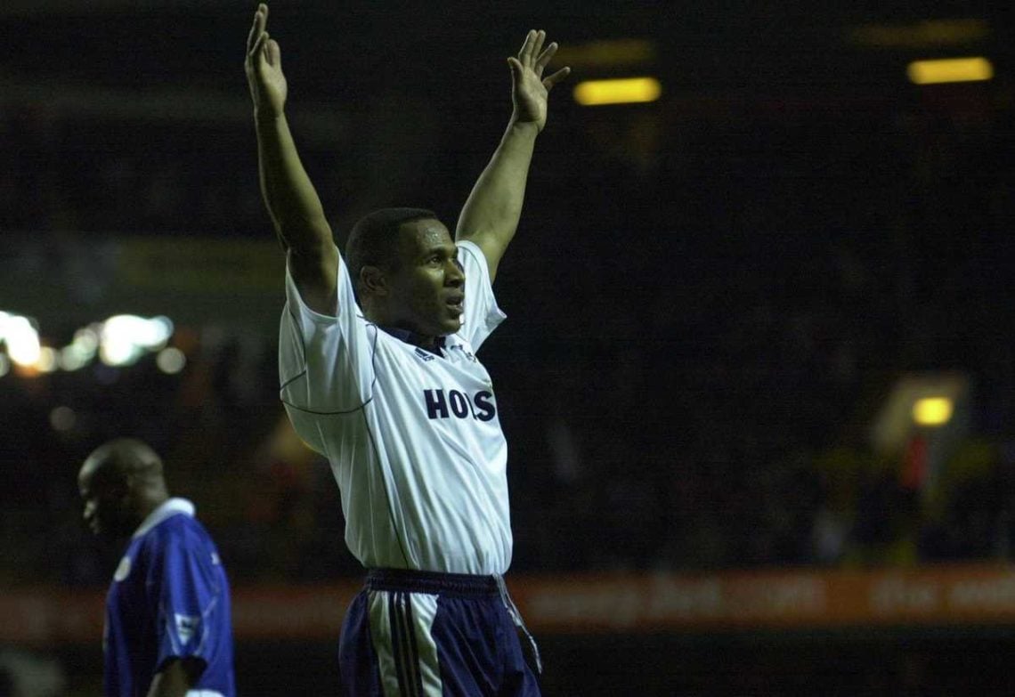 25 Nov 2000: Les Ferdinand of Tottenham Hotspur celebrates after scoring his hat-trick during the FA Carling Premiership game between Tottenham Hot...