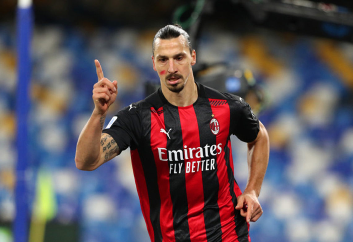 Zlatan Ibrahimovic celebrates scoring a goal for AC Milan