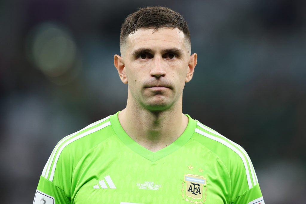 Emi Martinez Argentina goalkeeper looking serious in green shirt