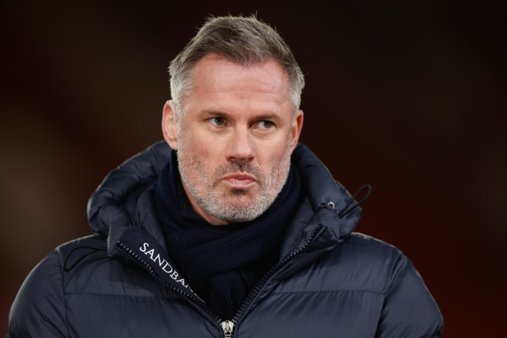 Jamie Carragher in a black coat looking serious
