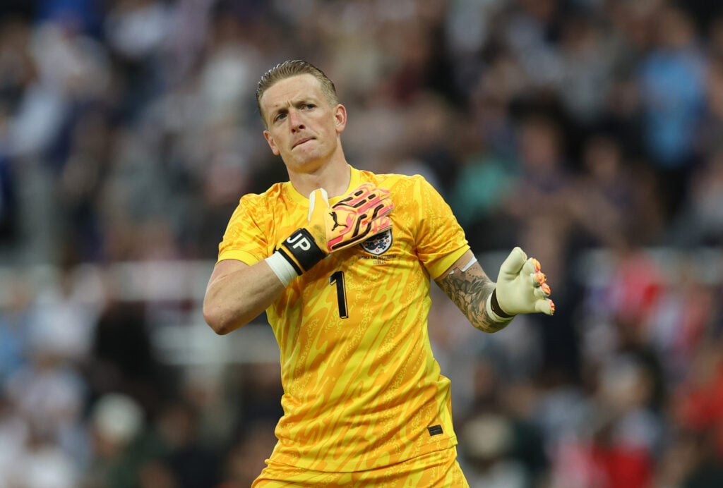 Jordan Pickford in action for England