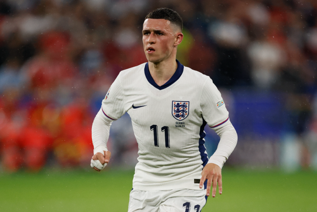 Man City midfielder Phil Foden in action for England