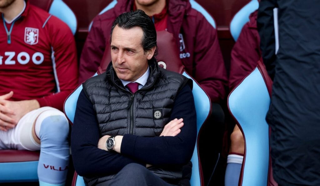 Aston Villa manager Unai Emery sat in the dugout