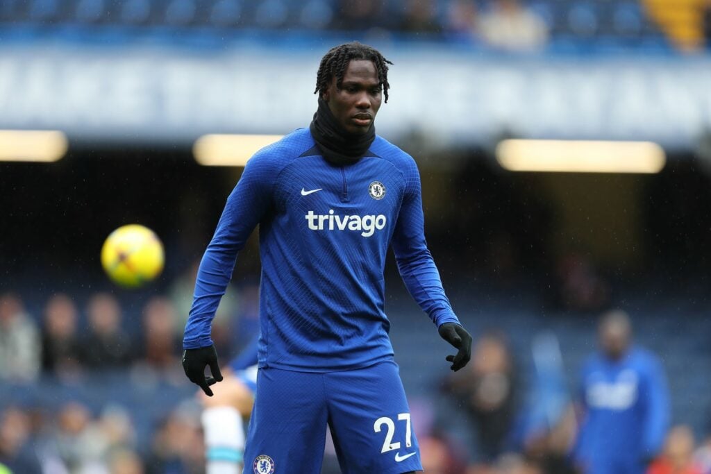 David Datro Fofana during a warm-up for Chelsea