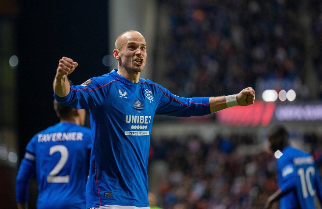 Vaclav Cerny celebrates Rangers win