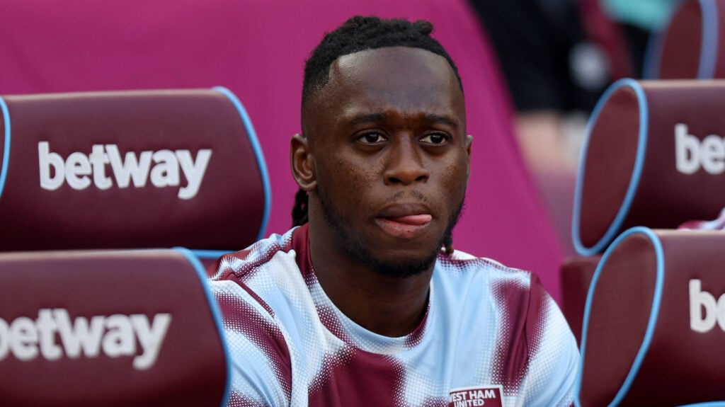 West Ham defender Aaron Wan-Bissaka sat on the bench