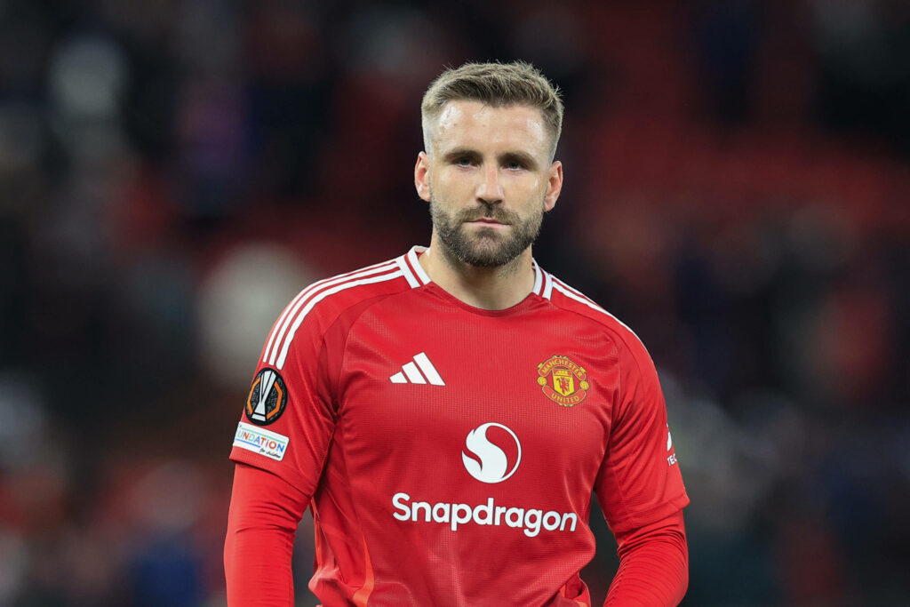 Man United left-back Luke Shaw in action at Old Trafford