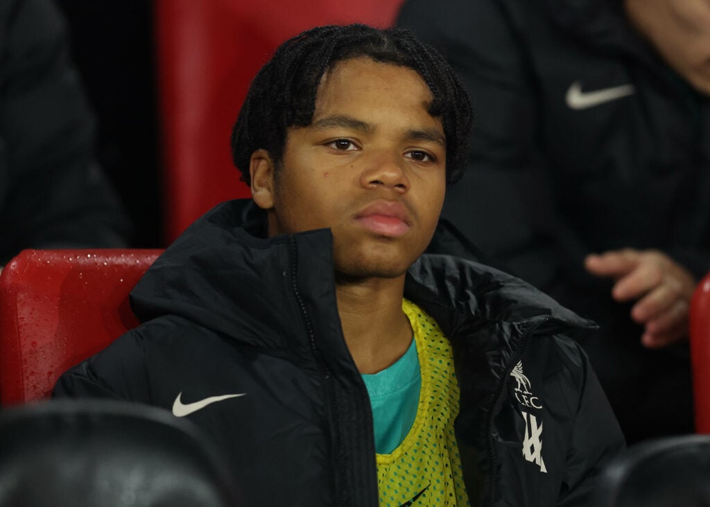 Rio Ngumoha on the Liverpool bench