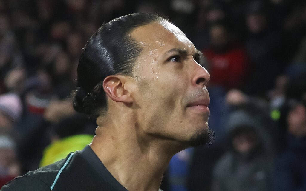 Virgil Van Dijk celebrates Liverpool goal