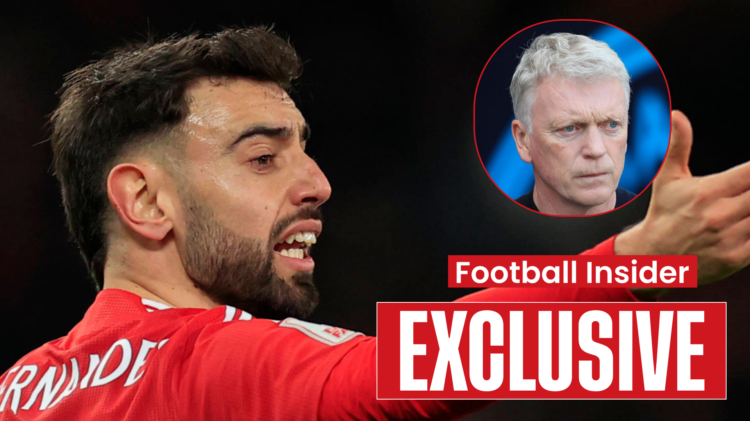 Man United captain Bruno Fernandes and Everton manager David Moyes