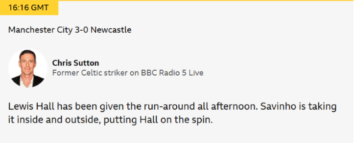Man City Newcastle Chris Sutton on Savinho vs Lewis Hall