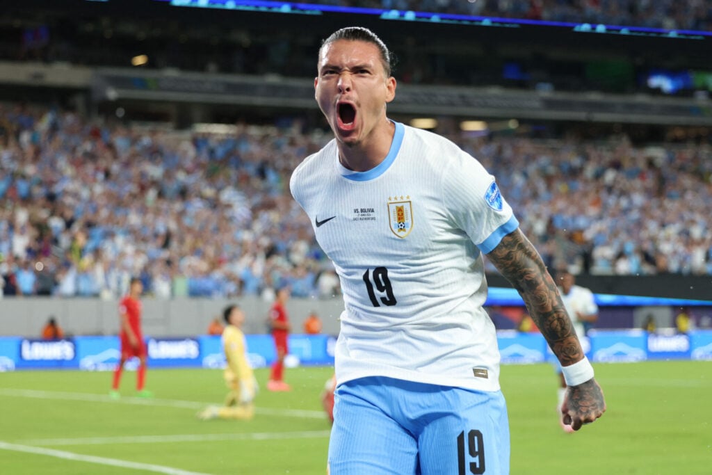 Liverpool striker Darwin Nunez playing for Uruguay