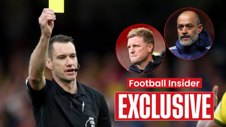 Referee Jarred Gillett Newcastle manager Eddie Howe and Nottingham Forest manager Nuno Espirito Santo