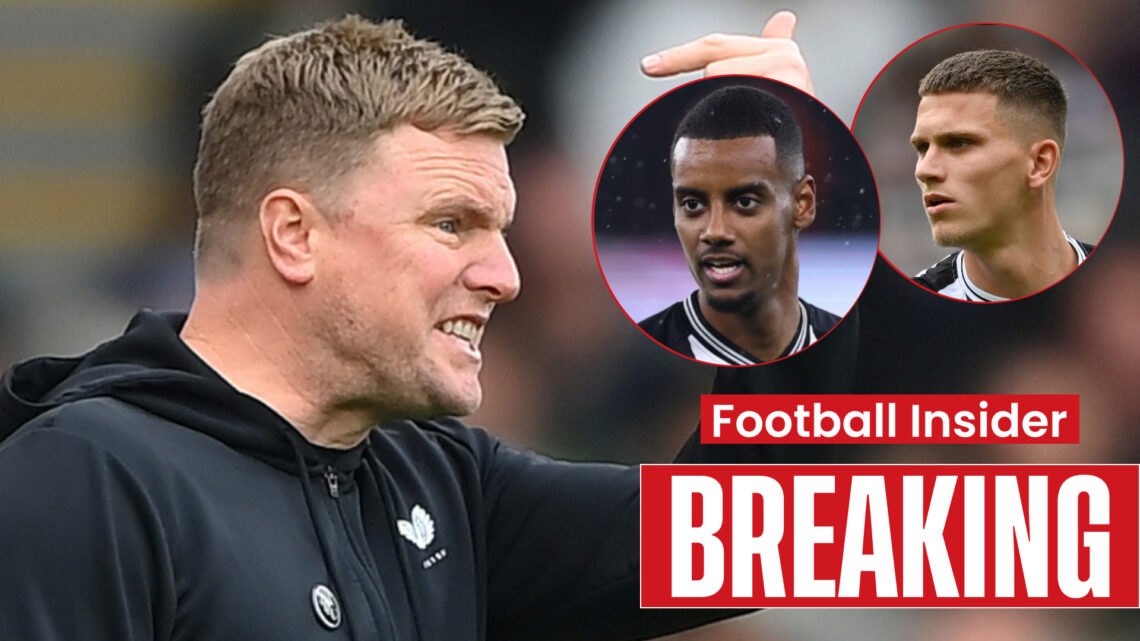 Newcastle manager Eddie Howe and players Alexander Isak and Sven Botman
