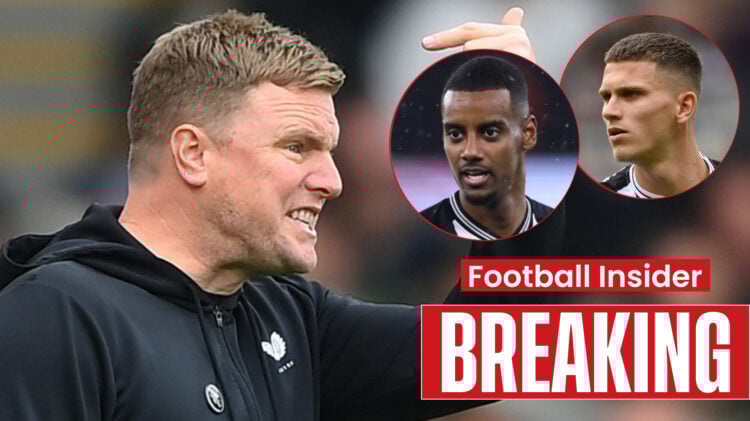 Newcastle manager Eddie Howe and players Alexander Isak and Sven Botman