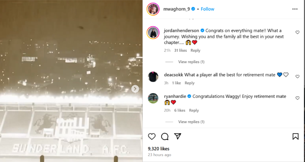 Jordan Henderson Instagram message as former Sunderland teammate Martyn Waghorn announces retirement