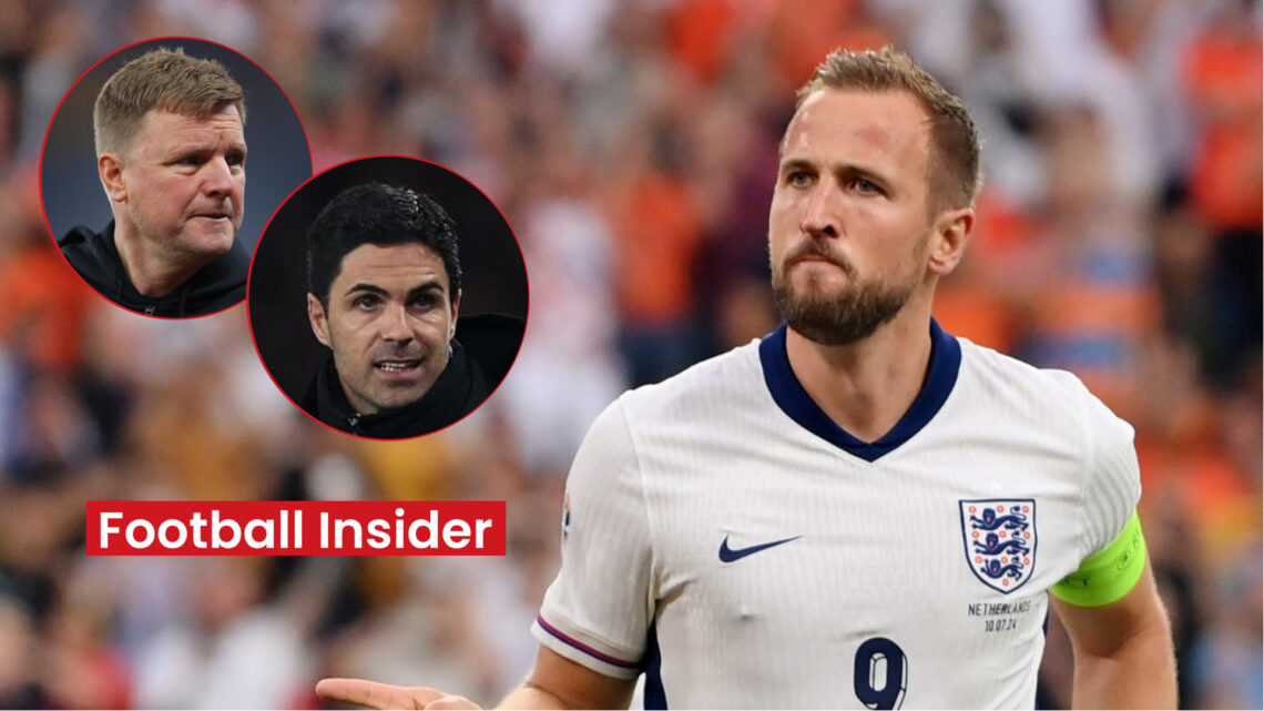 Arsenal manager Mikel Arteta Newcastle manager Eddie Howe and Harry Kane
