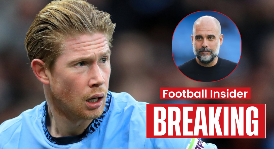Man City midfielder Kevin De Bruyne and manager Pep Guardiola