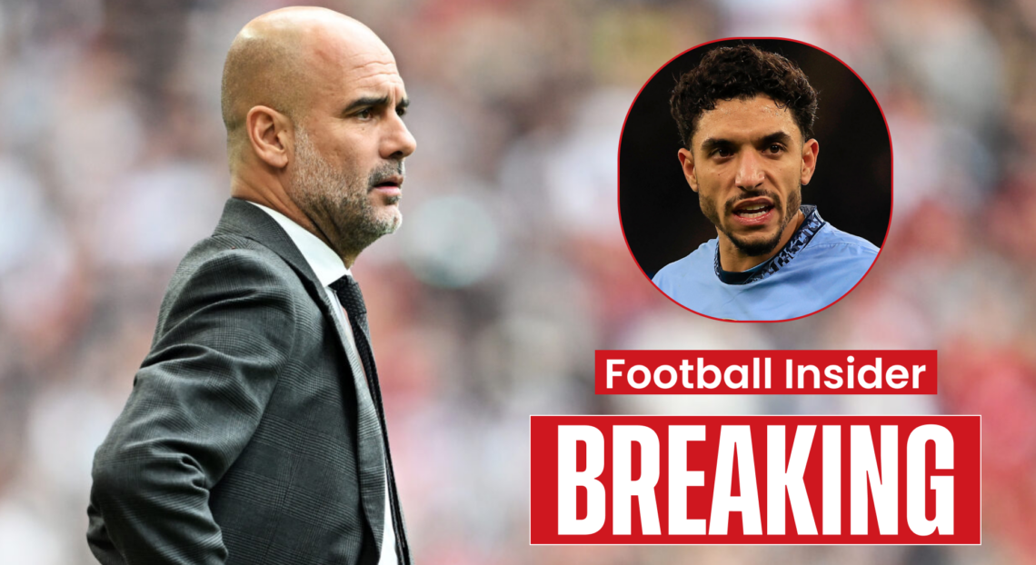Man City manager Pep Guardiola and striker Omar Marmoush