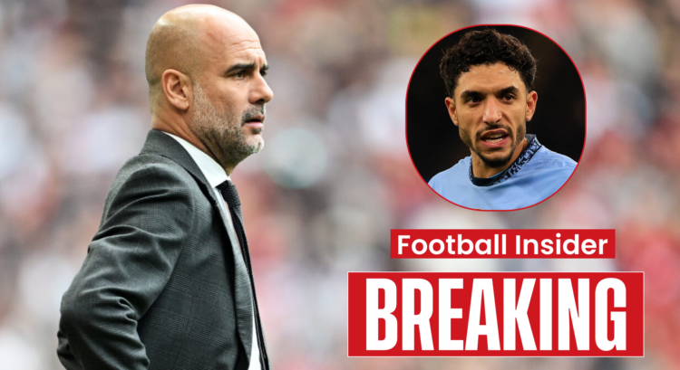 Man City manager Pep Guardiola and striker Omar Marmoush