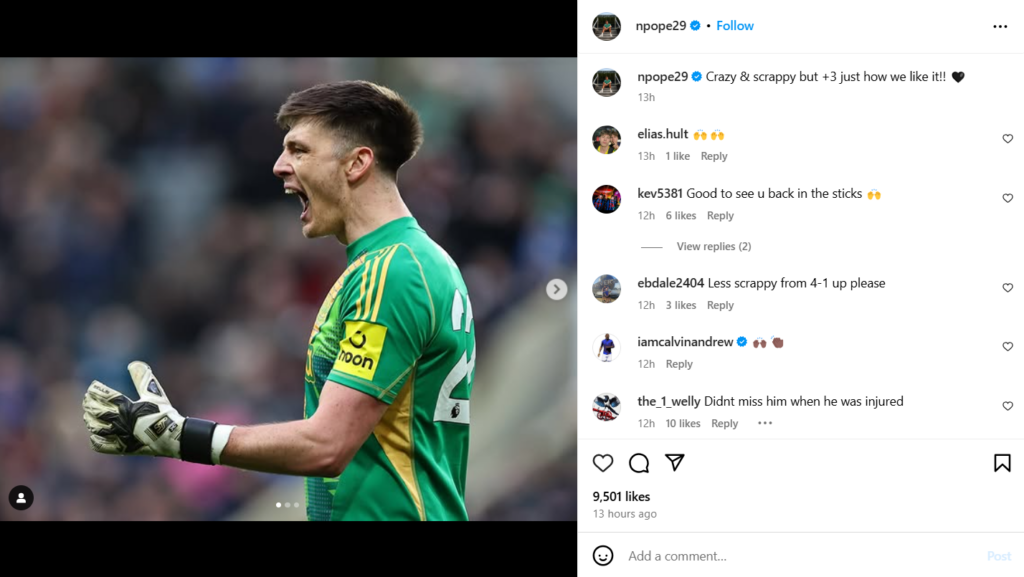 Nick Pope celebrates Newcastle's win