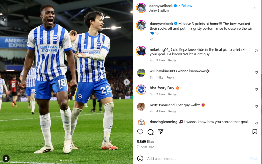 Danny Welbeck celebrates Brighton win