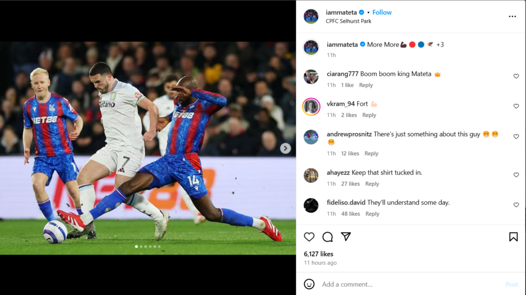 Jean-Philippe Mateta playing for Crystal Palace