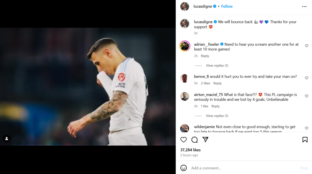 Lucas Digne frustrated after Aston Villa loss