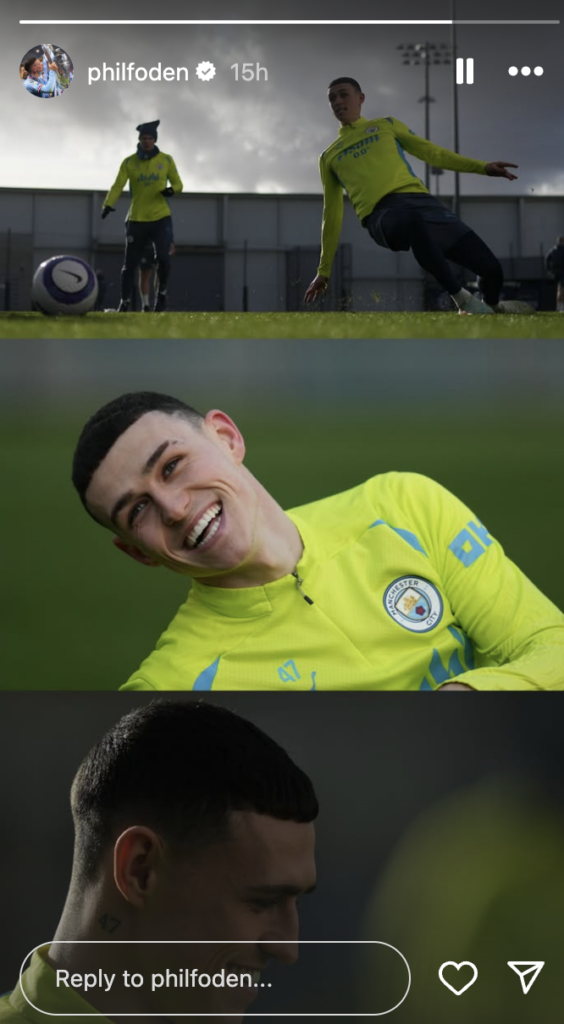 Phil Foden on Instagram preparing against Tottenham