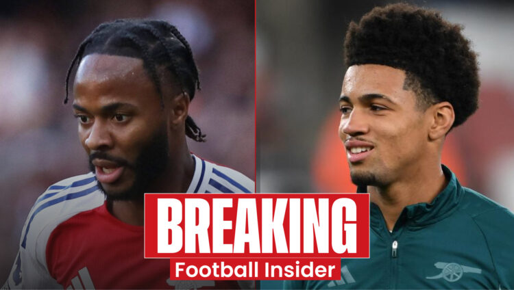 Arsenal players Raheem Sterling and Ethan Nwaneri
