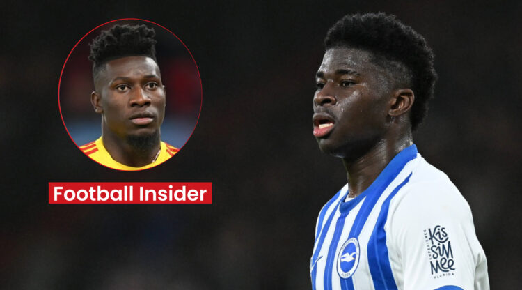Man United goalkeeper Andre Onana and Brighton midfielder Carlos Baleba