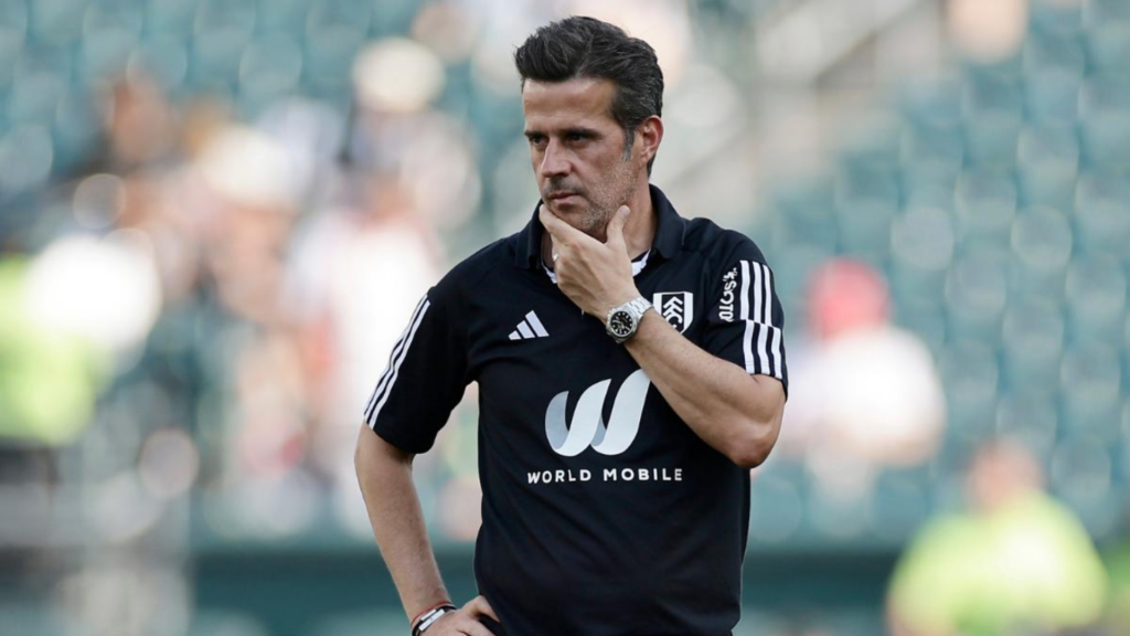 Marco Silva Fulham with hands on hip looking focused