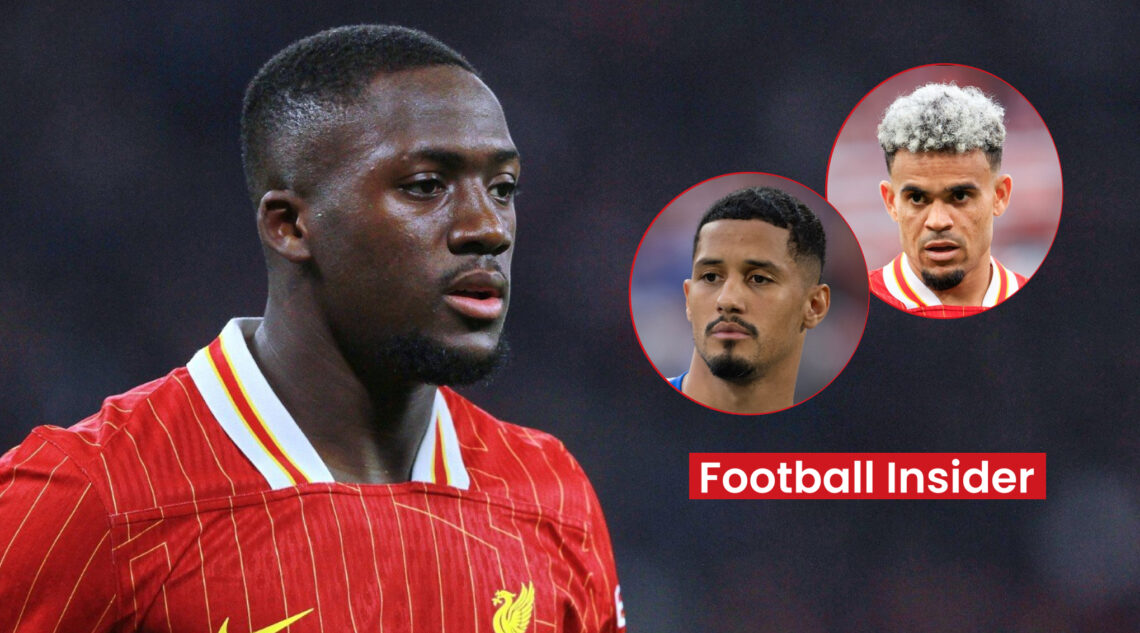 Liverpool players Luis Diaz and Ibrahima Konate, Arsenal defender William Saliba