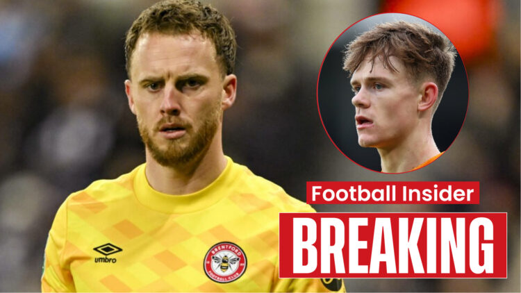 Brentford players Mark Flekken and Keane Lewis-Potter