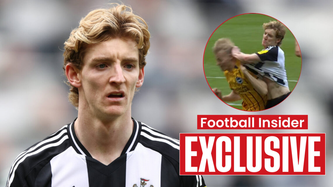 Newcastle player Anthony Gordon and Brighton player Jan Paul van Hecke