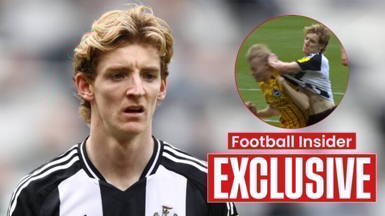 Newcastle player Anthony Gordon and Brighton player Jan Paul van Hecke