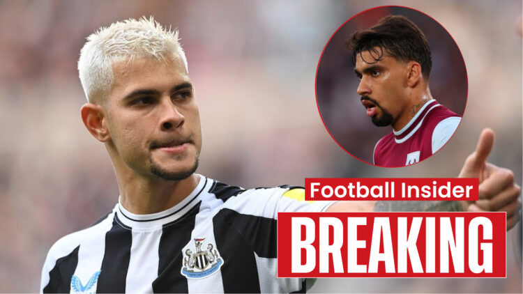 Newcastle midfielder Bruno Guimaraes and West Ham midfielder Lucas Paqueta