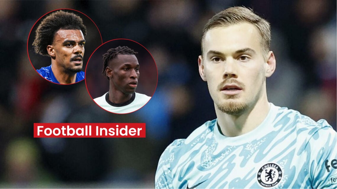 Chelsea players Filip Jorgensen and Nicolas Jackson and Juventus defender Renato Veiga