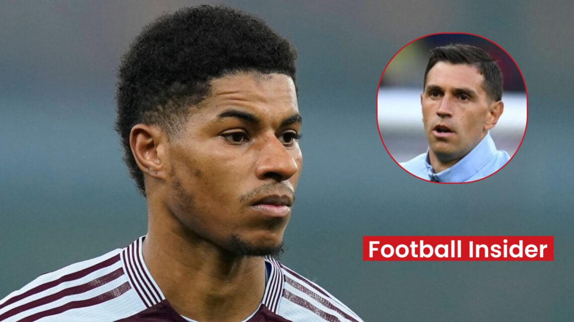 Aston Villa players Emi Martinez and Marcus Rashford