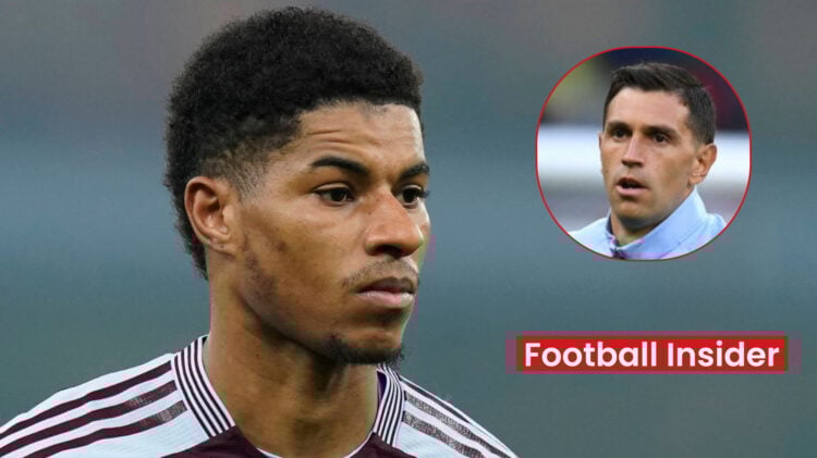 Aston Villa players Emi Martinez and Marcus Rashford