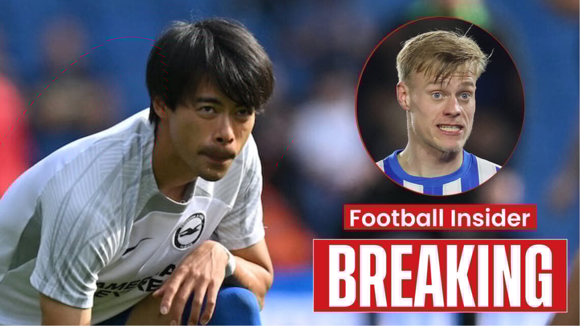 Brighton players Jan Paul van Hecke and Kaoru Mitoma