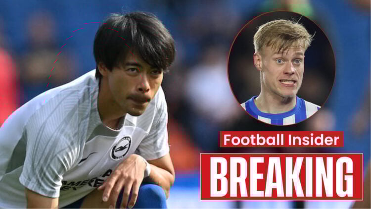 Brighton players Jan Paul van Hecke and Kaoru Mitoma