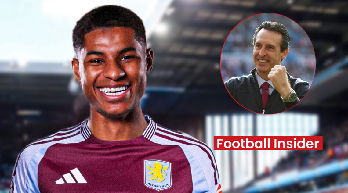 Aston Villa manager Unai Emery and winger Marcus Rashford